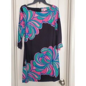 Lilly Pulitzer Shauna Black Pink Green Blue Big Bang Floral Shift Dress Sz 6